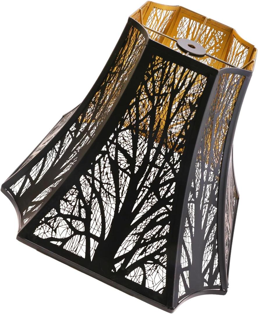 Lampshade Large Lamp Shade (6.2+6.2)" Top x (13+13)" Bottom x 10.8" High (Spider) Metal Black Gold Lamp Shades for Table Lamp, Floor Lamps and Living Room Lights, Forest Etched Lampshades Replacement