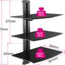 suptek 3 Floating Shelf Wall Bracket with Strengthened Tempered Glass for DVD Players/Cable Boxes/Games Consoles/TV Accessories, 3 Shelves, Black, CS303