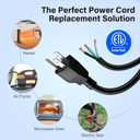 Elecan 14 Gauge 3 Prong Replacement Power Supply Cord 12 Ft with Pigtail Open Wiring End, 14/3 Extension Wire Electric Tool Cable Plug, SJTW ETL, 15 Amp/125V, Indoor&Outdoor for Appliances&DIY-E
