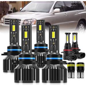 For 2001-2007 Toyota Highlander light Bulbs, 9005 High Beam 9006 Low Beam 9006 Fog Light License Plate Lights Combo, 8PCS
