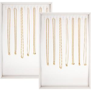 Polmart Stackable Necklace & Jewelry Organizer/Storage/Display Trays, White Leatherette (2-Pack)