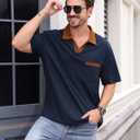 ODIZLI Men's Trendy Short Sleeve V Neck Knit Polo Shirt with Pocket Business Casual Shirts Athleisure (L)