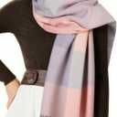 Womens Scarf Winter Blanket Large Scarves Thick Soft Warm Plaid Chunky Scarfs (D-mix Light Pink)