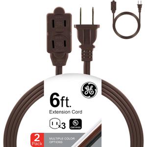 GE 3-Outlet Extension Cord 6 Ft Power Strip 2 Pack 16 Gauge Twist-to-Close Safety Outlet Covers Outdoor Extension Cord UL Listed Brown 50405