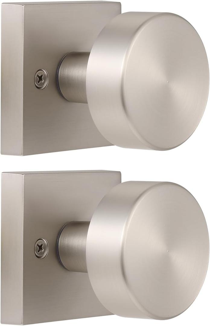 coolnews 2 Pack Brushed Nickel Dummy Door Knobs Interior, Single Sided Square Modern Dummy Door Knob Door Handle for Hall/Closet, Satin Nickel