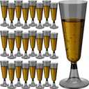 Meanplan 150 Pcs Black Champagne Flutes Disposable Bulk 5 oz Clear Toasting Glasses Plastic Champagne Glasses High Stem Cocktail Cup for Wedding Birthday Anniversary Party Halloween