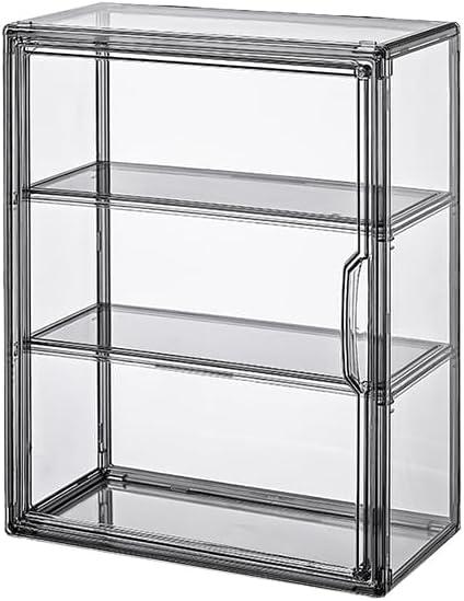 3 Tiers Acrylic Display Case with 2 Division Boards, Acrylic Storage Organizers Box with Magnetic Door, Wall-Mounted Dustproof Showcase for Makeups, Purses, Figure
