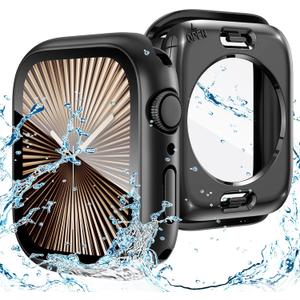 Goton 2 in 1 Waterproof Case Compatible for Apple Watch Series 10 Screen Protector 42mm, 360 Protective Glass Face Cover Hard PC Bumper + Back Frame for iWatch Accessories 42 mm (Black)