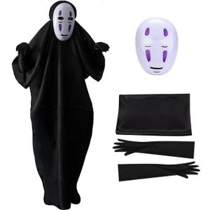 No Face Man Kaonashi Cosplay Costumes Halloween Outfits Full Set Costume Suit With Mask+Clothes+Gloves (Medium, Purple)