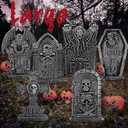 24'' Tombstones For Graves Halloween Decorations Outdoor, 6 Pack Extra Large Scary Tombstones Halloween Graveyard Decorations Indoor Rip Waterproof Yard Sign Outside For Cemetery Yard Lawn Party Decor (Dark Grey)