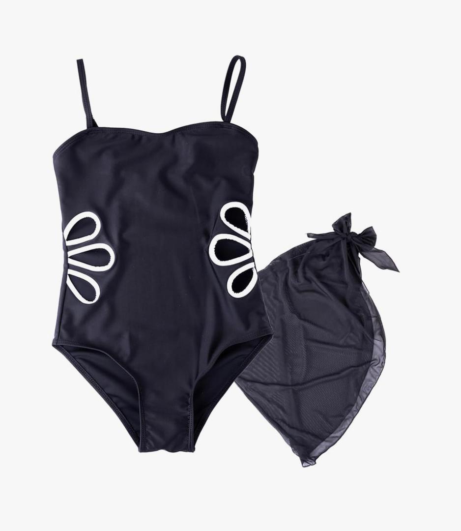 Girls Swimsuit Adjustable Straps Cut Out One Piece Bathing Suit with Cover Up Skirt Girls' Swimwear, 11-12Y