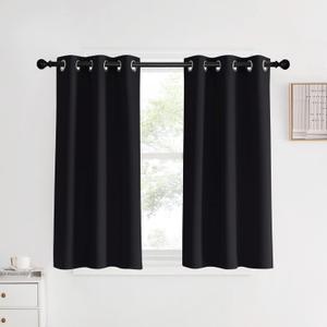 NICETOWN Halloween Blackout Bedroom Curtains for Windows 40 inch Long, Black, 2 Panels, 34 in Wide, Solid Thermal Insulated Grommet Light Reducing Black Panels Window Treatment for Kitchen/Cafe