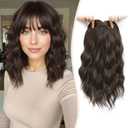 MARJORIE Hair Topper,Wavy Hair Toppers for Women 14inch Natural Looking Hairpiece with Wispy Bangs, Volume Booster Wiglet for Full Coverage, Quick Styling for Party/Date Night/Social/Content Creators (Brown)