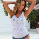 Women's Ruffle Two Piece Swimsuits Tummy Control Tankini V Neck Bathing Suits Modest Swimwear (Blue, XL)