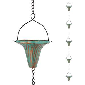 10 Ft Rain Chains for Gutters, Metal Rain Catcher Chain for Eaves Drainage, Rain Gutter Chains with 10 Green Funnel Cups, Adjustable Rain Chain for Outdoor Decor