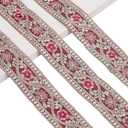 AHANDMAKER 10 Yards Indian Red Jacquard Ribbon Trim, 1.57 inch Wide Embroidery Sequins Ribbons Flower Pattern Woven Trim Ethnic Style Jacquard Ribbon Glitter Metallic Ribbon for DIY Sewing Home Decor