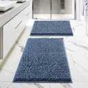 MitoVilla Blue Bathroom Rugs 2 Piece Set - 17" x 24" + 20" x 32", Non-Slip Extra Soft Absorbent Chenille Bath Rugs, Quick Dry Shaggy Shower Bathroom Floor Mat