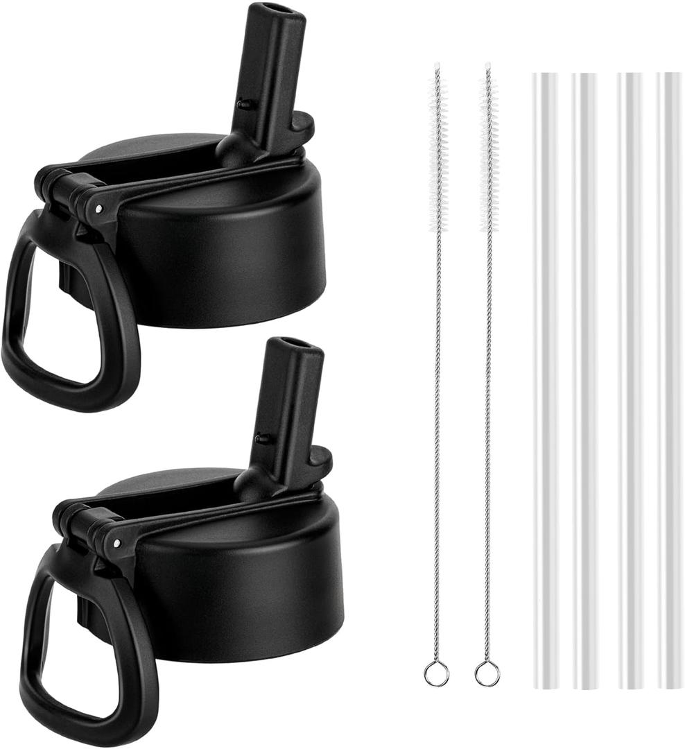 Straw Lid for Thermoflask, Takeya, Simple Modern, IRON FLASK Wide Mouth Bottles (12-64oz),Leakproof Replacement Lid Compatible Hydro Flask,BPA-Free Straw Cap (2.28" Mouth) Black