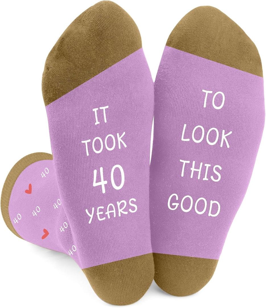 40th Birthday Gifts for Women Unique Mom Grandma Sister Best Friend Wife Teacher Girlfriend Mother 40th Birthday Gifts for Women 40 Year Old Female Her Friendship Novelty Socks (Purple), One Size