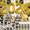 69PCS New Years Eve Party Supplies 2026 - Happy New Year Cone Hats, 2026 Balloon, Fringe Curtains, Photo Booth Props, Noise Makers for NYE Party Decorations 2026