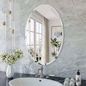 Frameless Oval Mirror, 16"x24" Beveled Oval Bathroom Mirrors, Wall Mounted Vanity Mirror for Bedroom, Entryway, Living Room, Hangs Horizontally or Vertically
