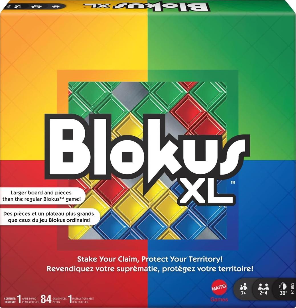 Mattel Games Blokus XL Board Games for Family Night, Brain Games for 2 to 4 Players, Oversized Board and Pieces