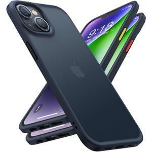 TORRAS Upgraded Shockproof for iPhone 14 Case [12FT Military Drop Protection][Sleek Premium Touch] Translucent Back & Soft Edge Slim Silicone Cover, Frosted Black