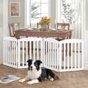 SPIRICH 96" Extra Wide 28" Tall Wooden Freestanding Foldable Dog Gate, Pet Gate Indoor, 4 Panels, White