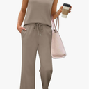 SAMPEEL Two Piece Sets for Women Summer Outfits Beach Vacation Clothes Wide Leg Crop Pants, L