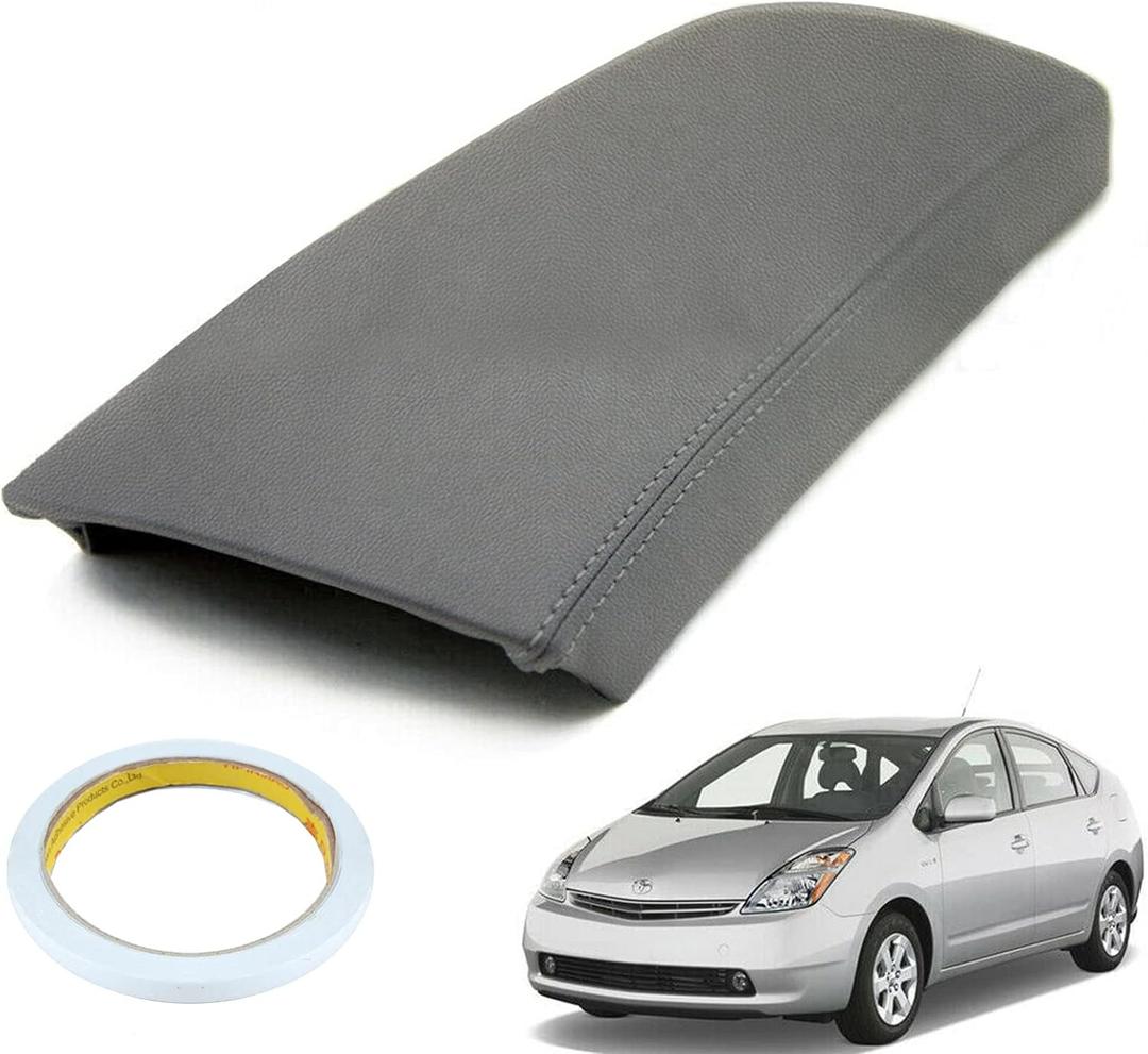 AUTOKAY Leather Console Lid Armrest Cover Skin Fits for Toyota Prius 2004-2009 - Gray