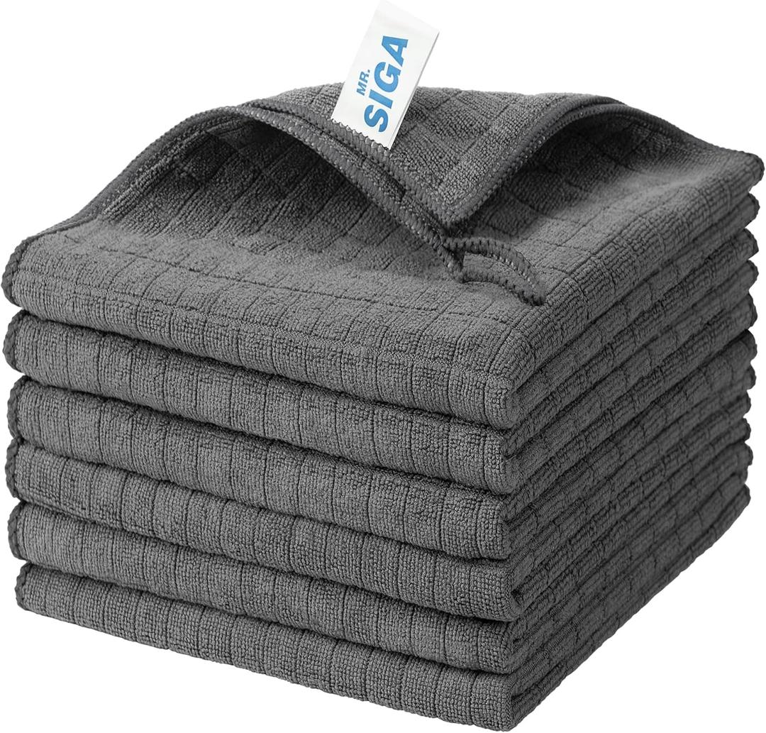 MR.SIGA Microfiber Cleaning Cloth, All-Purpose Cleaning Towels, Pack of 6, Size 13.8 x 15.7 in (Grey)