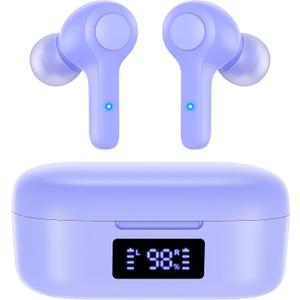 MOZOTER Bluetooth 5.3 Wireless Earbuds,Deep Bass Loud Sound Clear Call Noise Cancelling with Microphones in-Ear Headphones with Wireless Charging Case Compatible for iPhone Android,Work-Purple