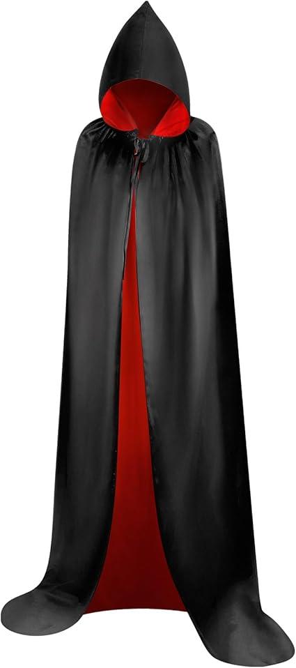Black Red Cape for Adult Kids, Unisex Cloak Robe Hooded Halloween Costume Satin Witches Vampire Cloak Fancy Dress Up Children  Medium
