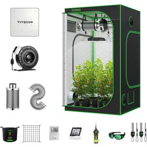 VIVOSUN GIY 4x4 Grow Tent Kit Complete, 4x4 Ft. Grow Tent Complete System with VS1000 Led Grow Light 6 Inch 440CFM Inline Fan Carbon Filter and 8ft Ducting Combo, 48"x48"x80"