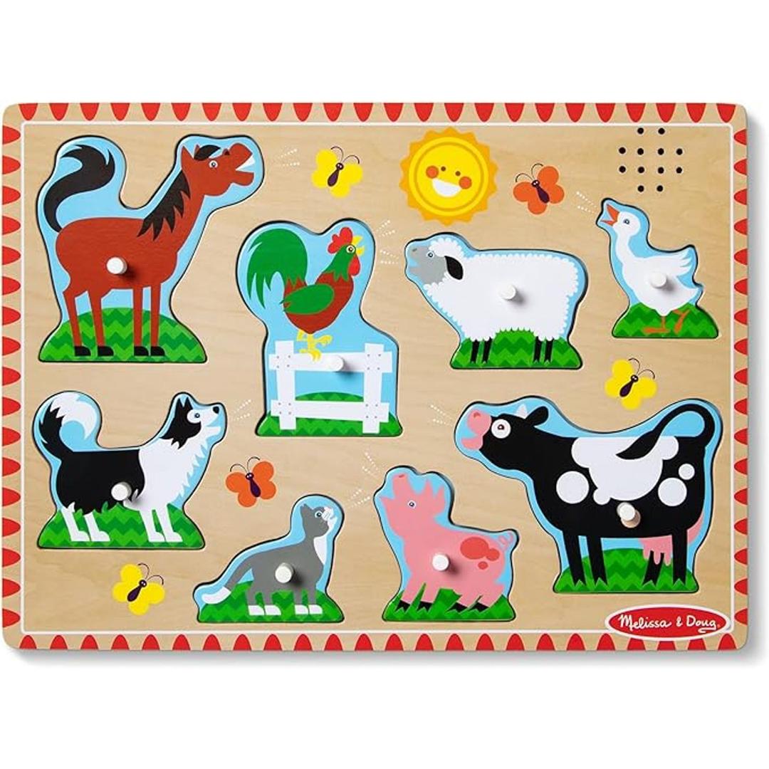 Melissa & Doug Farm Animals Sound Puzzle - Wooden Peg Puzzle with Sound Effects (8 pcs), Pack of 2