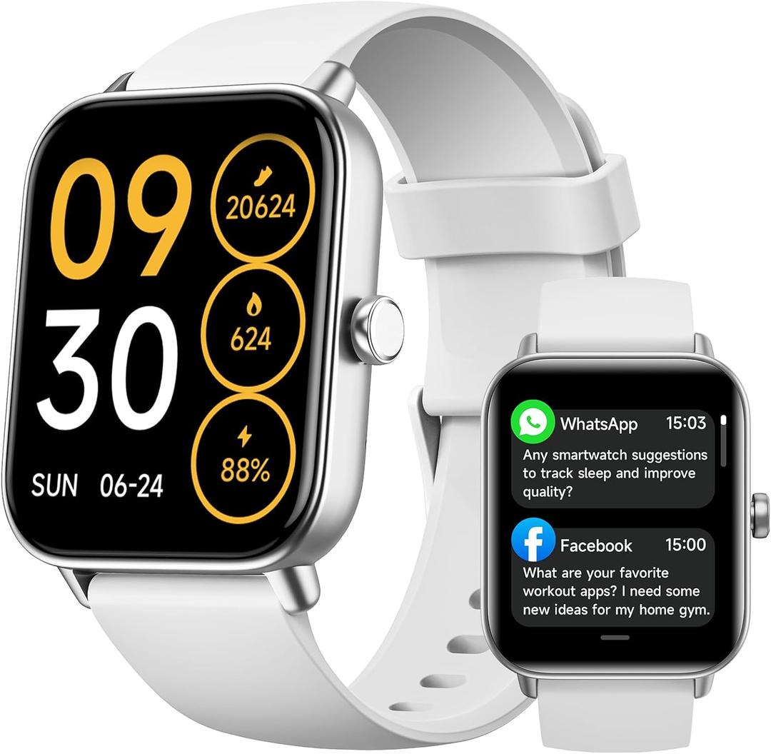Smart Watches for Men,1.85" HD Display Compatible iPhone/Android (Answer/Make Calls),110+ Sport Modes Fitness Tracker with Heart Rate/Sleep/Sp02 Monitor,IP68 Waterproof (White, 1.85)