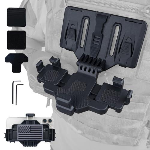 Tactical Gear Plate Carrier Vest Accessories, MOLLE Phone Chest Mount Holder for 6.0"-7.7" Screens, Quick-Release and Adjustable Tactical Phone Holder for Police Vest