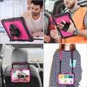 SEYMAC stock Case for Samsung Galaxy Tab A9 8.7'', Full-Body Drop Protection Case with Screen Protector Pencil Holder [360 Rotating Hand Strap] &Stand, Pink+Black