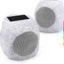 REATSOC Outdoor Solar Rock Bluetooth Speakers with Colorful Lights, Deep Bass IPX4 Waterproof Speaker, Solar-Powered, TWS Paring, Durable Design, Perfect for Pool Garden and Outdoor Activities -2 Pack