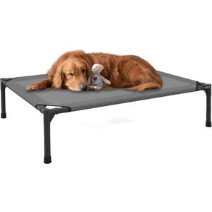 FIOCCO Elevated Dog Bed - Dog Cot with Chew Proof Mesh for Medium Dogs, Waterproof Washable Raised Pet Bed, Portable Pet Bed for Outdoor Use, Dogs Cot Beds, Grey