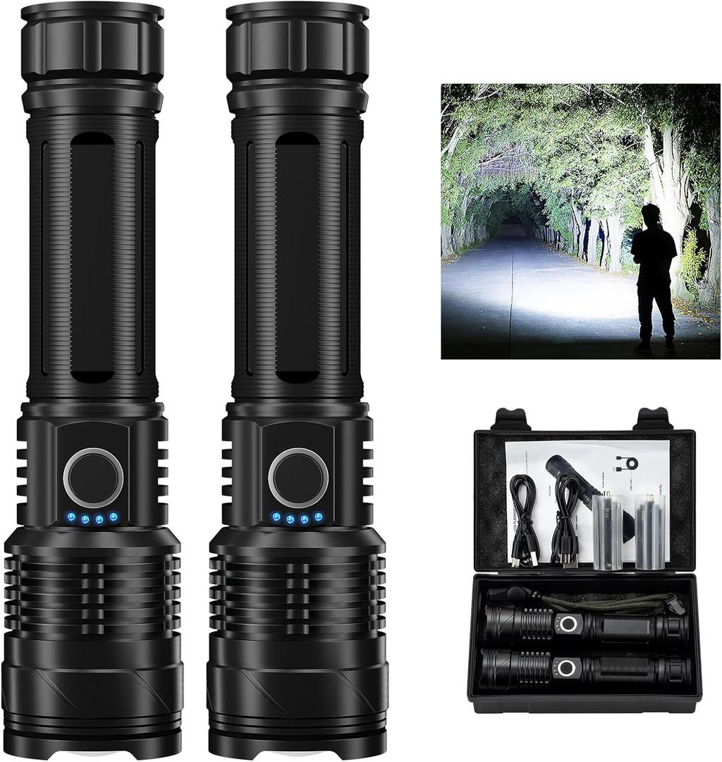 Flashlights High Lumens Rechargeable, 990000 Lumens Bright Flashlight, Powerful Flashlights With 5 Mode For Outdoor, 2pack LED High Powered Flash Light, Waterproof Flashlight For Home/Camping