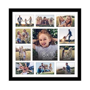 Americanflat 20x20 Collage Picture Frame with Polished Plexiglass - Multi Picture Frames Fit One 8x10, Four 5x5 and Six 4x6 Photos or Use as One 20x20 Frame - Signature Collection - Black