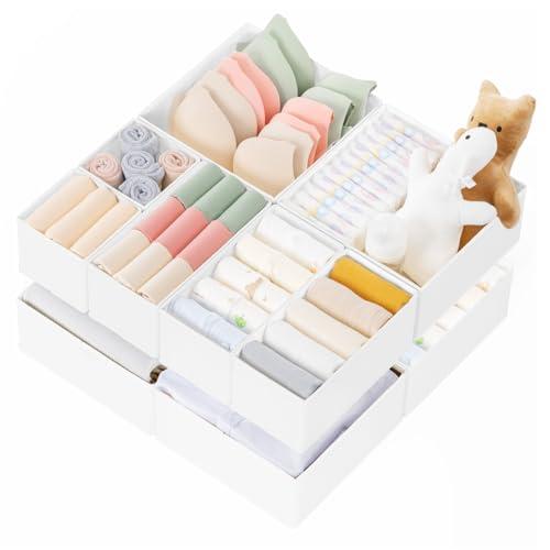 Criusia Drawer Organizer Clothes, 10 Pack Dresser Organizer for Baby Clothes, Underwear, Sock- Foldable Closet Organization and Storage Dividers Bins for Nursery, Bedroom (White)