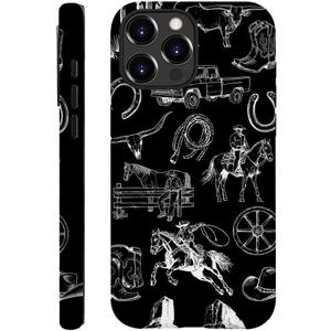 DAIZAG Case Compatible with iPhone 15 Pro,Fit Shockproof Cover for Women Girls,Cowboy Collage Horse Cow Cactus Black