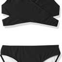 Kanu Surf Girls' Coral Reef Beach Sport Wrap Around Bikini 2-Piece Swimsuit (14, Solid Black)