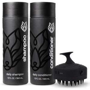 Black Wolf Shampoo & Conditioner for Men & Sonic Head Massager & Scalp Scrubber Bundle