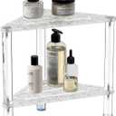 Acrylic Corner Shower Stool for Shaving Legs 11.42" D X 11.42" W X 14.37" H, Triangle Shower Foot Rest with Storage Shelf, Heavy Duty, for Inside Shower (Water Ripple Texture)