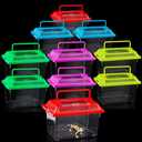 10Pcs Plastic Reptile Terrariums Carrier Cage, Tarantula Enclosure Snake Breeding Box Hatching Container Transparent Fish Tank Turtle Aquarium with Random Color Lid for Lizards, L(8.7" x 5.5" x 5.9")