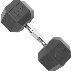 CAP Barbell 40 LB Rubber Coated Hex Dumbbell Hand Weight - Only One Dumbell | Chrome Handle