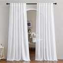 NICETOWN White Sheer 102 inch Long Curtains Faux Linen Blend, Rod Pocket & Back Tab Semi Sheer Window Treatment Privacy with Light Filtering for Living Room/Bedroom, W52 x L102, 2 Panels